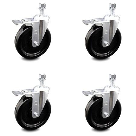 Service Caster 6 Inch Phenolic Swivel 12mm Threaded Stem Caster Set with Total Lock Brake SCC-TSTTL20S615-PHR-M1215-4